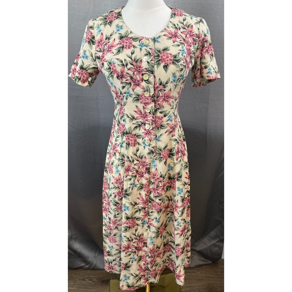 Petite Sophisticate Vintage Floral Cottagecore Button Front Midi Dress 0P